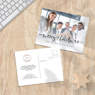 Company Logo Add Photo Merry Christmas Script Postcard