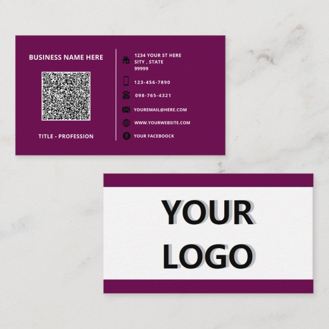 Company Logo and QR Code Business Card Template (Front/Back)