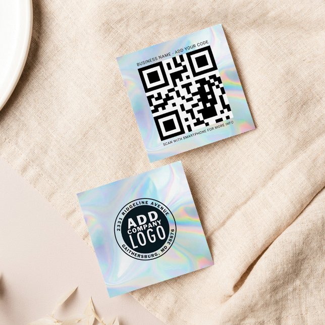 Company Logo and QR Code DIY Holographic Square Business Card (Creator Uploaded)