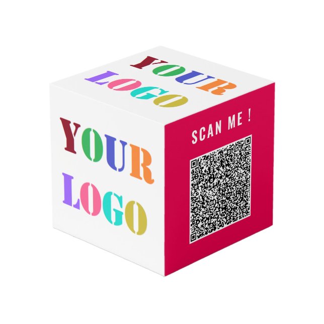 Company Logo and QR Code Promotional Cube Template (Front Angled)
