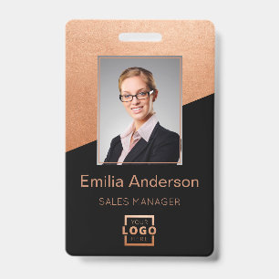 Company Logo Bar Code Employee Photo Rose Gold Badge