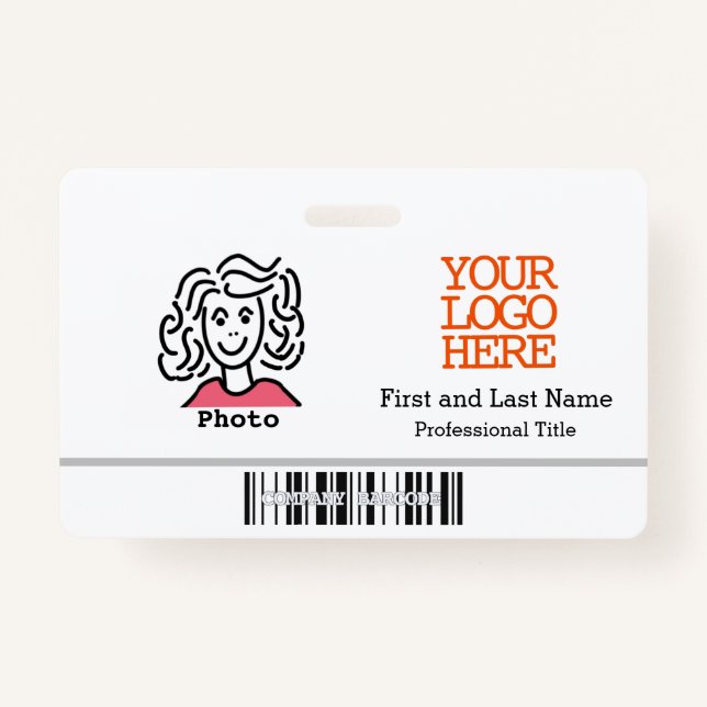 Company Logo Barcode Employee Photo Badge (Front)