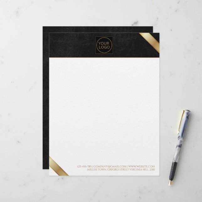 Company Logo Black and Golden Stripe Corporate Letterhead (Front/Back In Situ)
