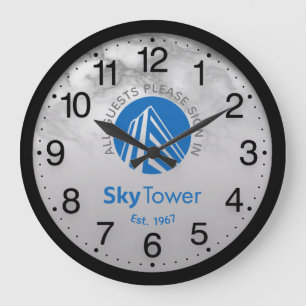 Company Logo Black Gray Marble Name Sky Tower Large Clock
