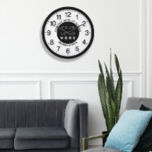 Company Logo Black White Silver Name Slogan   Large Clock
