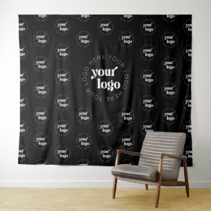 Company Logo Branded Pattern Black Event Tapestry