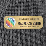 Company Logo Brushed Gold Colour Plastic Employee Name Tag<br><div class="desc">**Please note that the background is printed to look metallic, but the product is not made of metal and is not engraved.** Represent your business in style by supplying staff with modern and professional custom logo rectangular plastic name tags, available with your choice of pin or magnetic backing. Fonts, colours...</div>