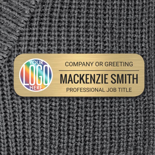 Company Logo Brushed Gold Colour Plastic Employee Name Tag (Creator Uploaded)