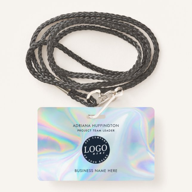 Company Logo Business Holographic Employee ID Badge (Front with Lanyard)