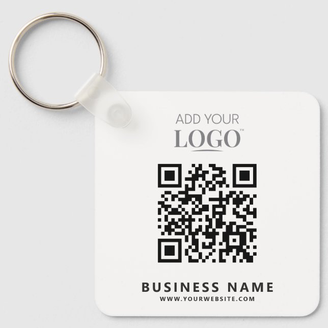 Company Logo Business Name Branding QR Code & Text Keychain (Front)