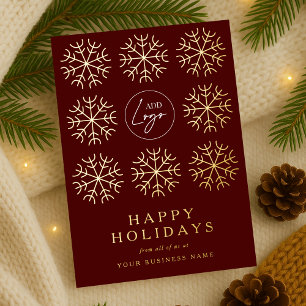 Company Logo Christmas Snowflakes Red & Gold Foil Holiday Card