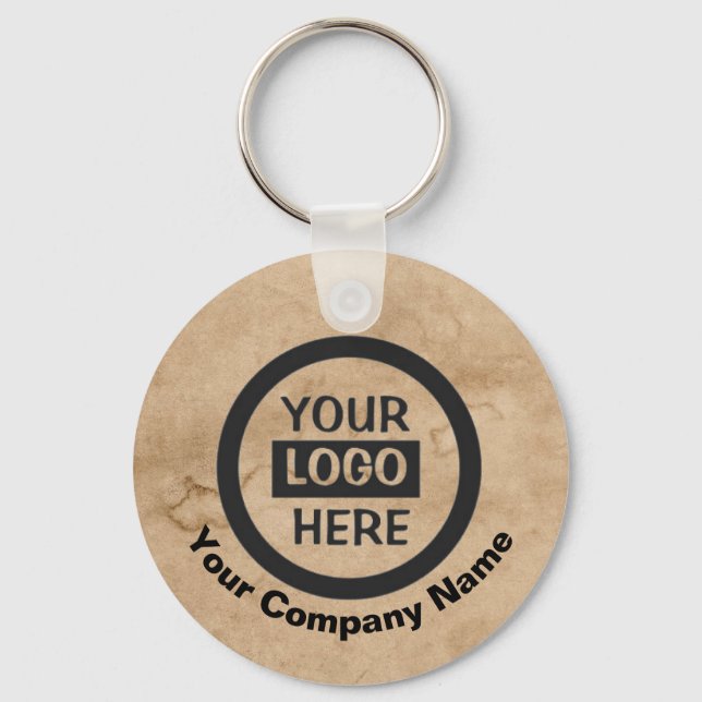 Company Logo & Company Name | Brown Background on  Keychain (Front)