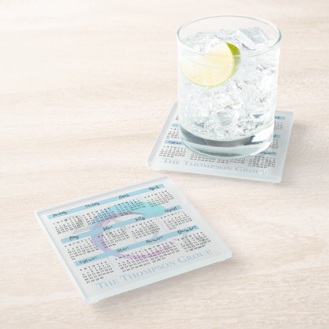 Company Logo Corporate 2026 Calendar Holiday Gift Glass Coaster (Angled)