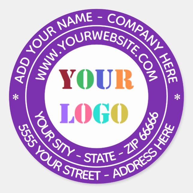 Company Logo Custom Text Round Sticker Template (Front)