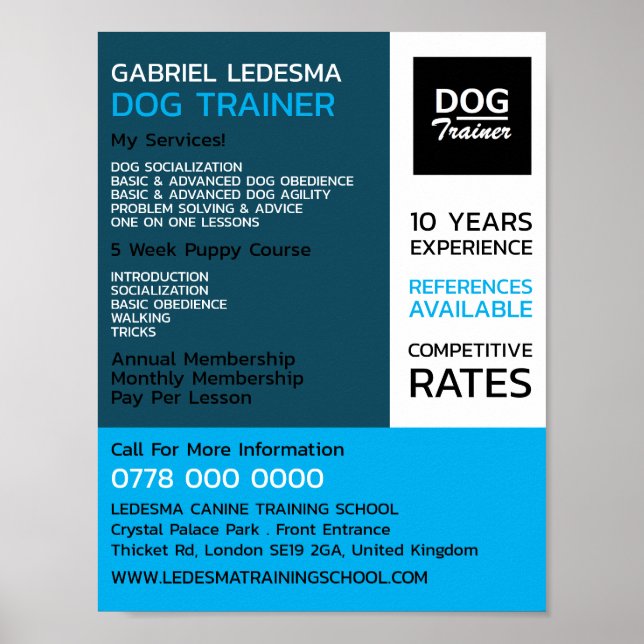 Company Logo, Dog Trainer Advertising Poster (Front)
