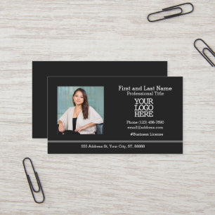 Company Logo Employee Photo Black Business Card