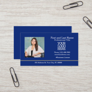 Company Logo Employee Photo Blue Business Card