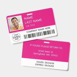 Company Logo Employee Photo Hot Pink ID Badge