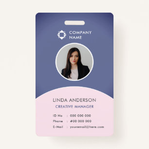 Company Logo Employee Photo ID Blue And Blush Badge