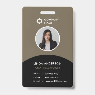 Company Logo Employee Photo ID Elegant Brown Black Badge