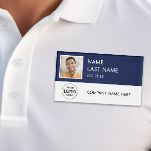 Company Logo Employee Photo Magnetic Navy Blue Name Tag