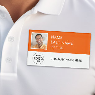 Company Logo Employee Photo Magnetic Orange Name Tag