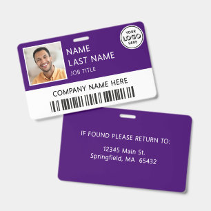 Company Logo Employee Photo Purple ID Badge
