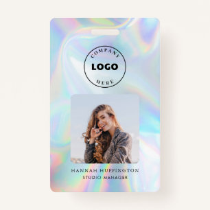 Company Logo Employee QR Code Holographic Photo ID Badge