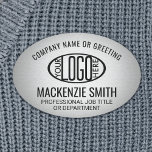 Company Logo Grey Colour Plastic Oval Employee Name Tag<br><div class="desc">**Please note that the background is printed to look metallic, but the product is not made of metal and is not engraved.** Represent your business in style by supplying staff with modern and professional custom logo oval plastic name tags, available with your choice of pin or magnetic backing. Fonts, colours...</div>