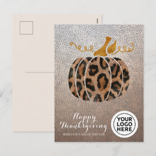 Company Logo Happy Thanksgiving Leopard Pumpkin Holiday Postcard