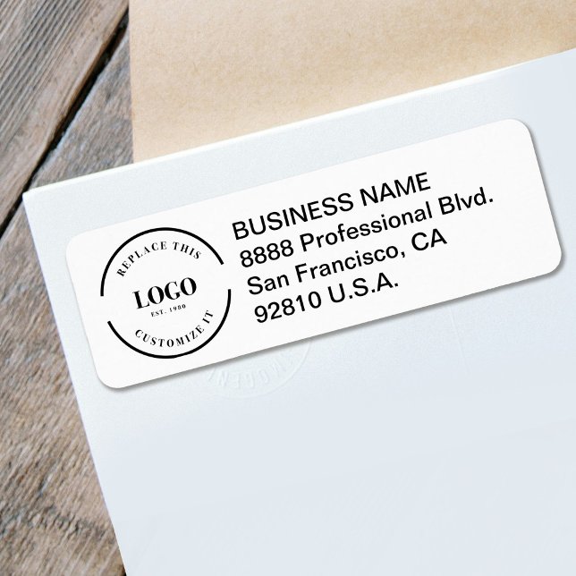 Company logo here Custom business Return address (Customizable return address label with logo.)