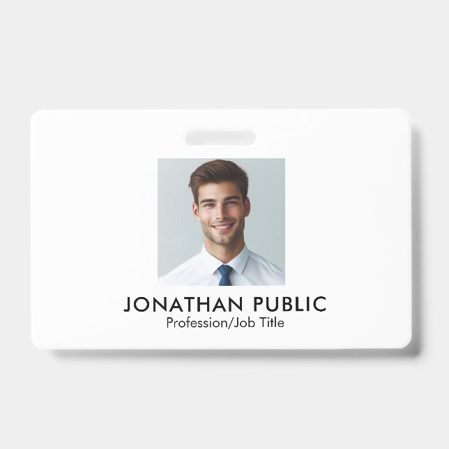 Company Logo Here Employee Photo Template Custom Badge (Front)