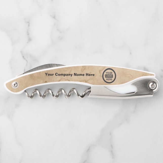 Company Logo & Information | Brown Background on  Corkscrew (Back)