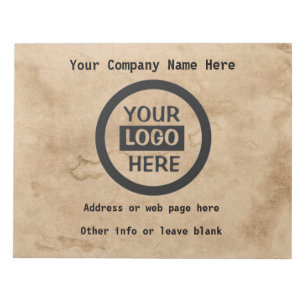 Company Logo & Information   Brown Background on  Notepad