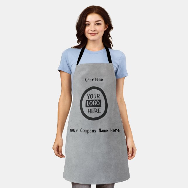 Company Logo & Information | Grey Background on  Apron (Worn)