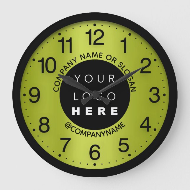 Company Logo Lemon Green Name Slogan  Large Clock (Front)