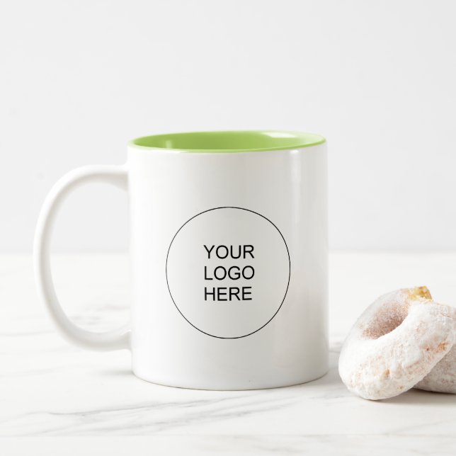 Company Logo Lime Green & White Business Brand Two-Tone Coffee Mug (With Donut)