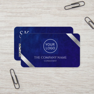 Company Logo Luxury Royal Blue Leather  Business Card