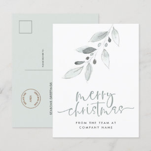 Company Logo Minimalist Leaves Merry Christmas Postcard