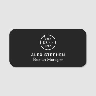 Company Logo | Modern Black Employee Staff  Name Tag