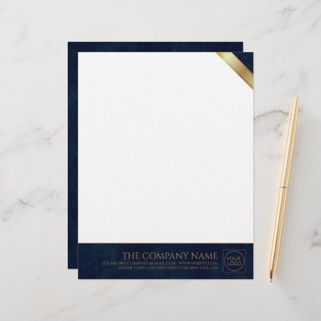 Company Logo Modern Navy Leather Letterhead (Front/Back In Situ)