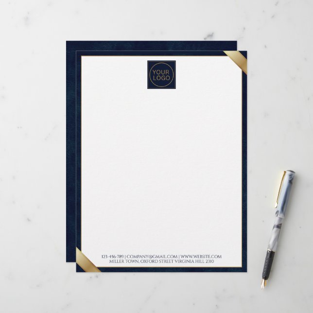 Company Logo Modern Navy Leather Letterhead (Front/Back In Situ)
