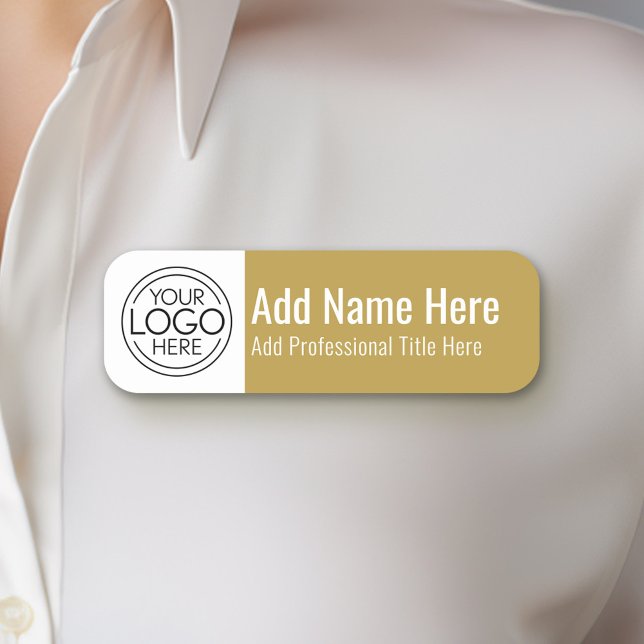 Company Logo - Name, Professional Title, Gold Name Tag (Simple Nametag Template with your logo and name)