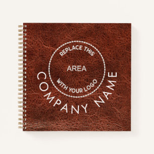 Company Logo Name QR Code Brown Faux Leather  Notebook