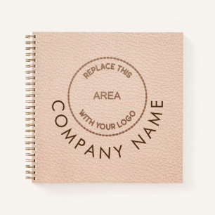 Company Logo Name QR Code Cream Faux Leather  Notebook