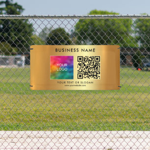 Company Logo Name QR Code Outdoor Custom Gold Banner