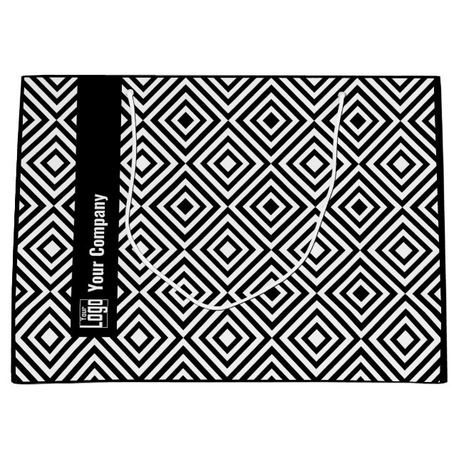 Company Logo Name  Social Black & White Pattern Large Gift Bag (Front)