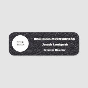 Company Logo on Black Leather Print Name Tag
