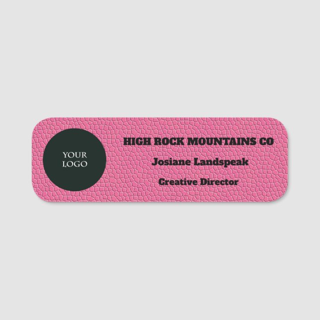 Company Logo on Pink Leather Print Name Tag (Front)