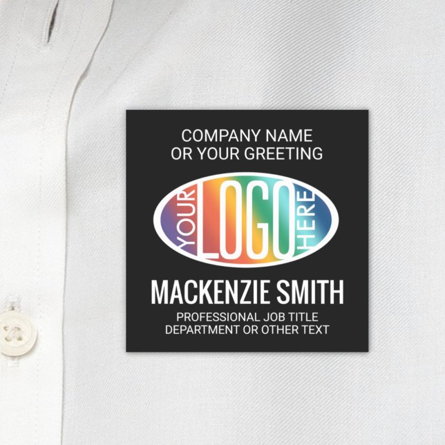Company Logo Professional Employee Black Square Name Tag (Creator Uploaded)